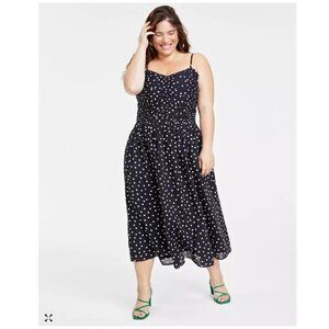 Trendy XL Size Polka-Dot Ruched Corset Midi Dress, Created for Macy's